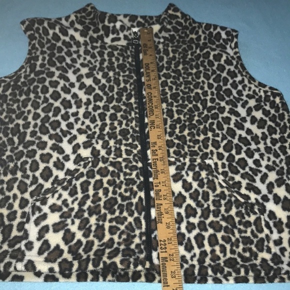 𝅺LA FETE Cheetah print vintage vest mandarin collar pouch pockets NEW size L - Picture 8 of 10